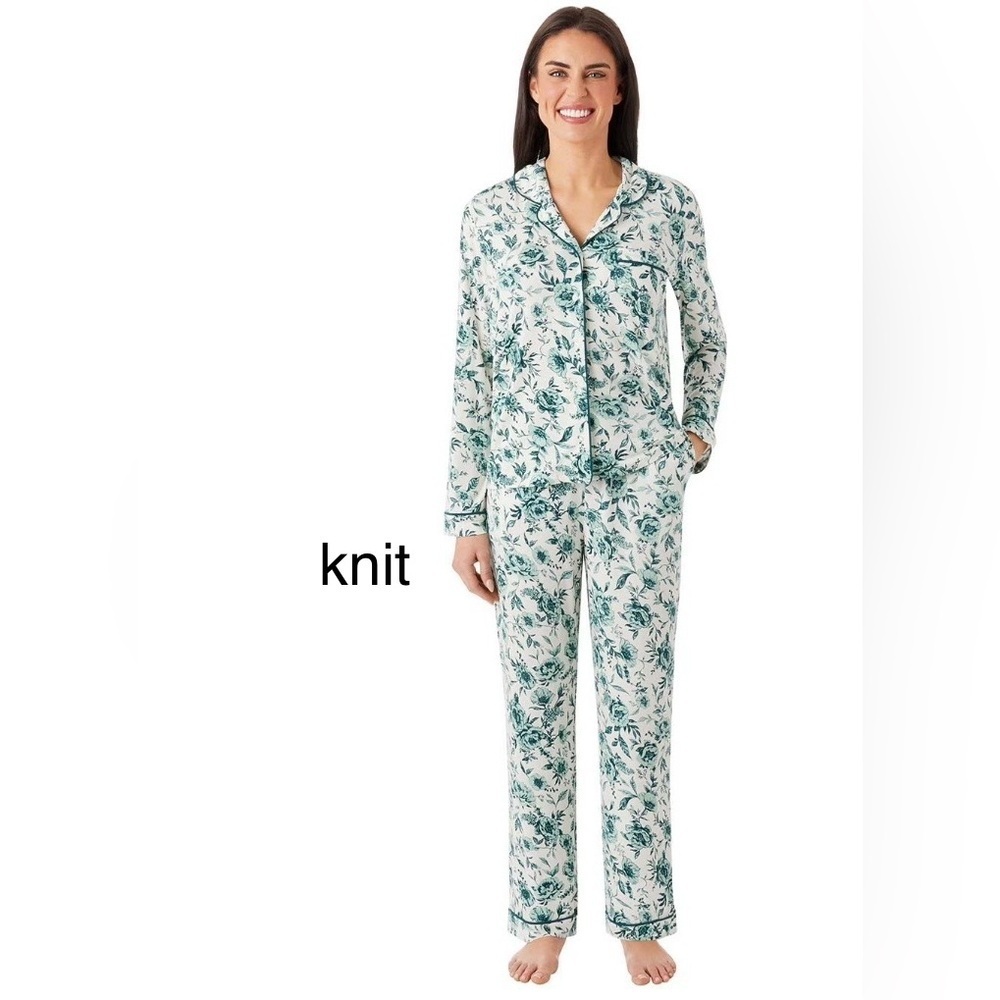 MEMBERS MARK NWOT Women’s Knit Pajama Set, Long Sleeve/Long Pants White & Green